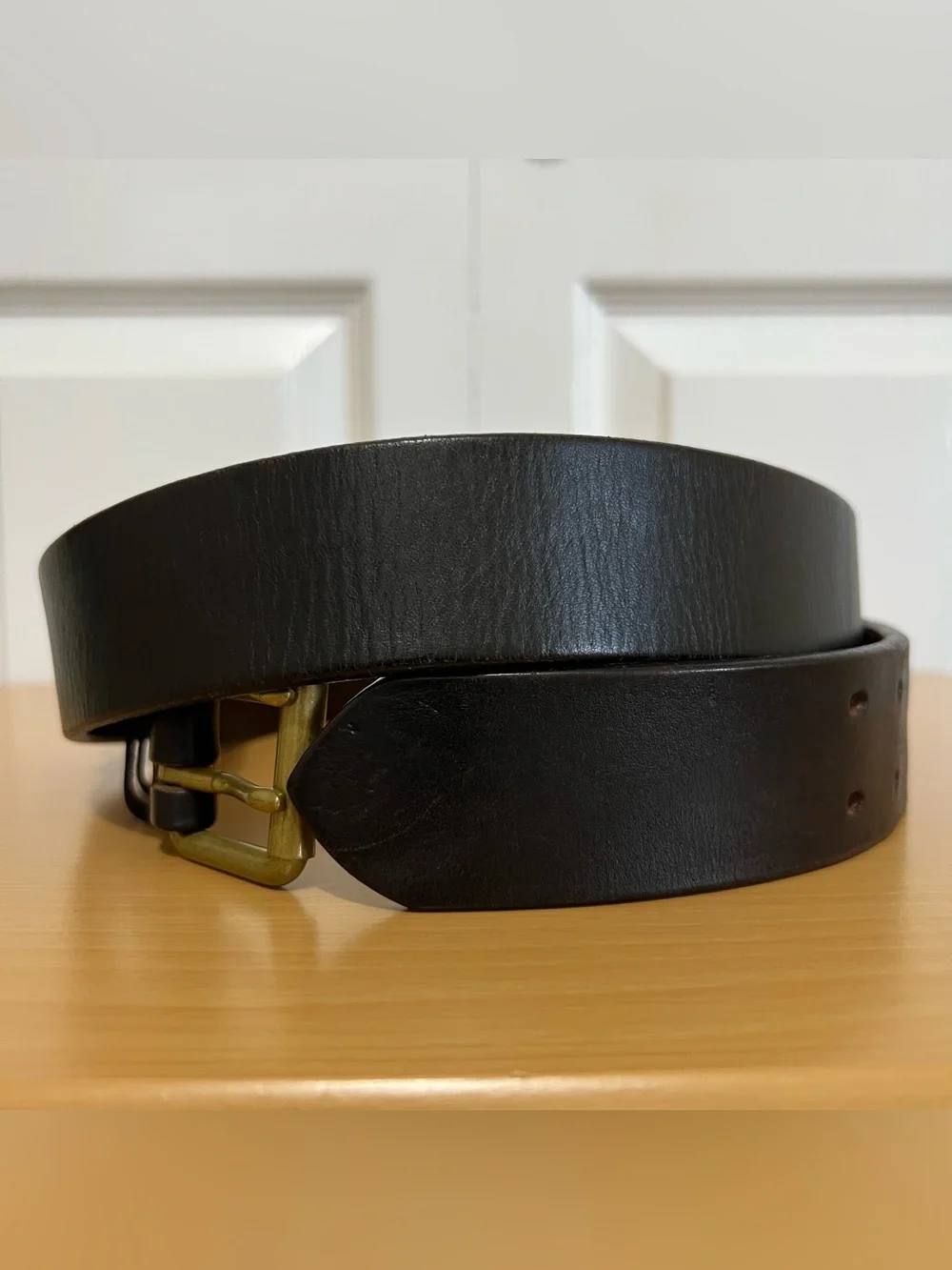 C.C. Filson Men's Dark Brown Double Prong Leather Belt with Brass Buckle Size 42